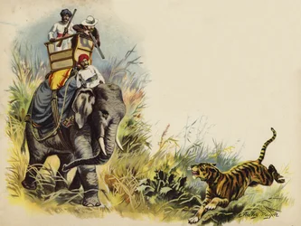 Der Prinz von Wales auf Tigerjagd während der königlichen Tour in Indien, 1905 (Chromolithographie)